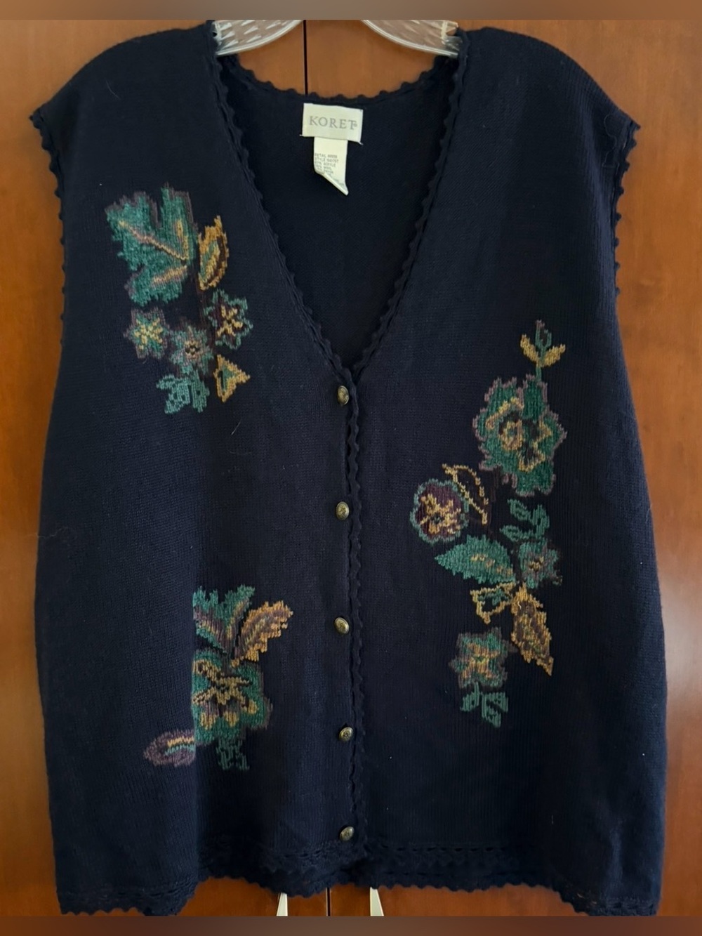 Koret Navy Knit Button-Front Floral Cardigan Vest XL